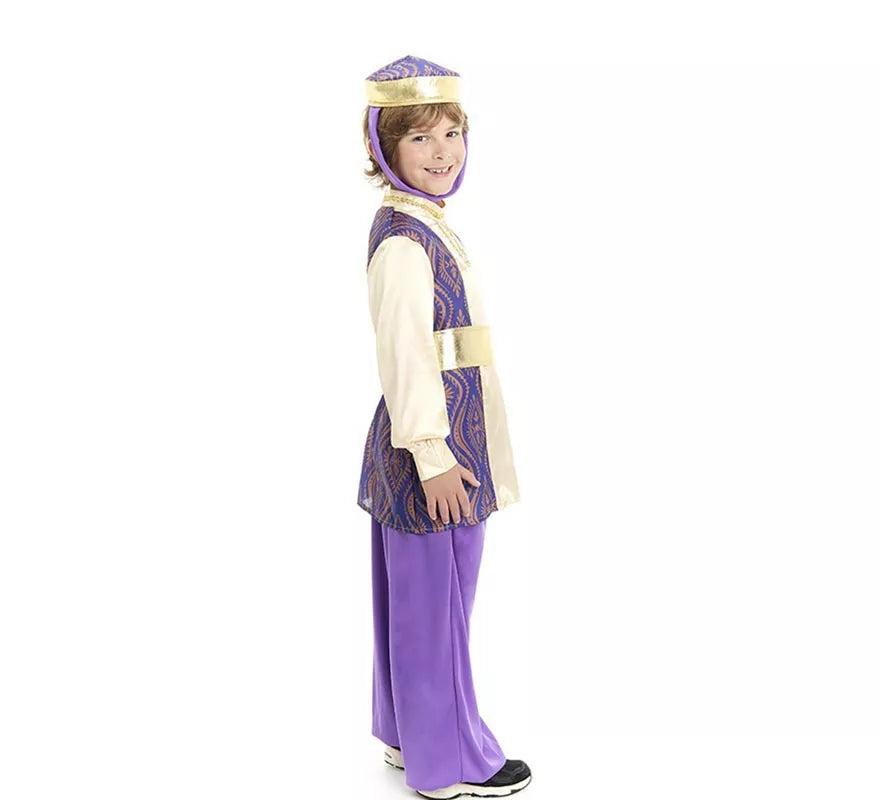 Translation missing: fr.Disfraz de Paje Rey Baltasar morado con gorro para niño