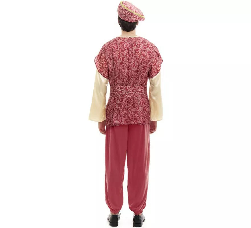 Translation missing: fr.Disfraz de Paje Rey Gaspar rojo con gorro para hombre