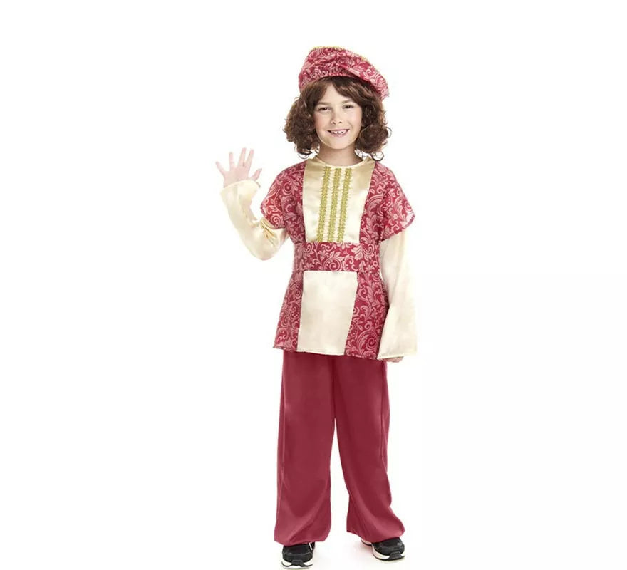 Translation missing: fr.Disfraz de Paje Rey Gaspar rojo con gorro para niño