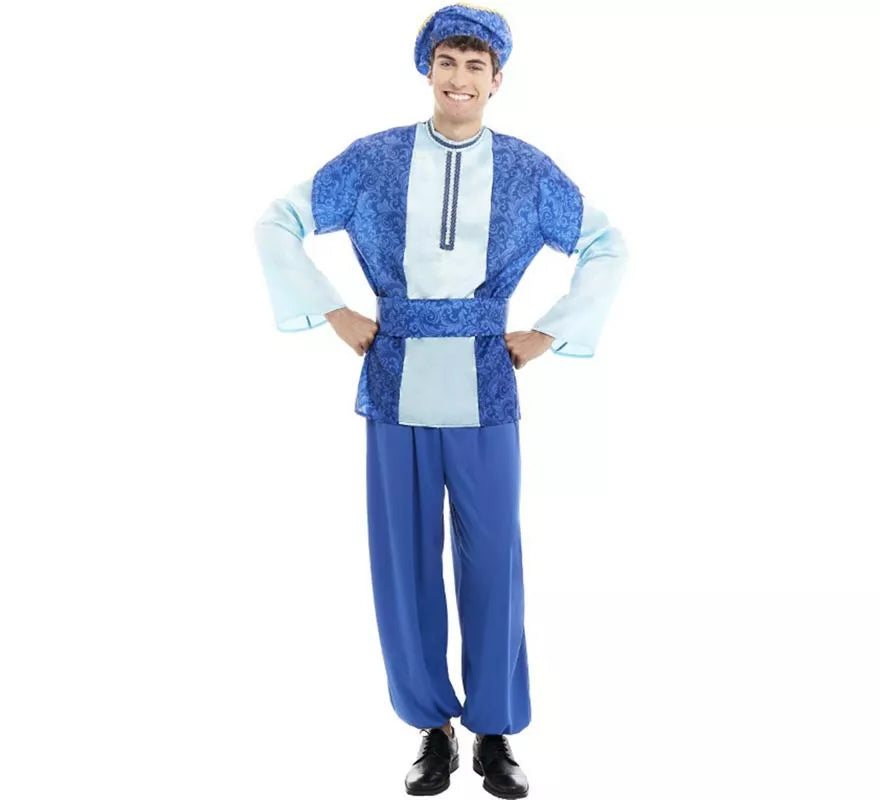 Translation missing: fr.Disfraz de Paje Rey Melchor azul con gorro para hombre