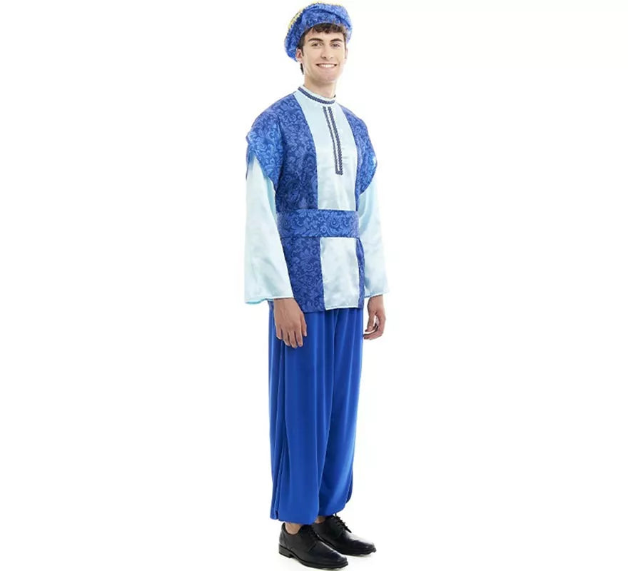 Translation missing: fr.Disfraz de Paje Rey Melchor azul con gorro para hombre