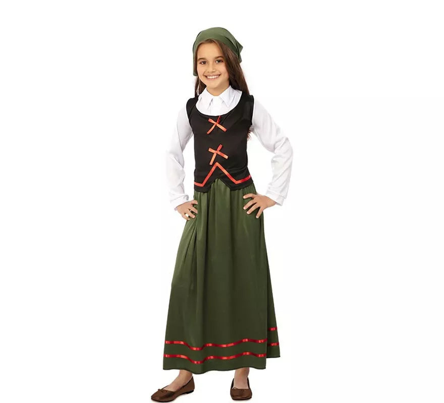 Translation missing: fr.Disfraz de Pastora verde con pañuelo para niña