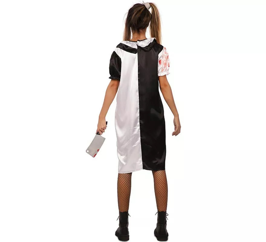 Translation missing: fr.Disfraz de Payasa blanco y negro con sangre falsa para mujer