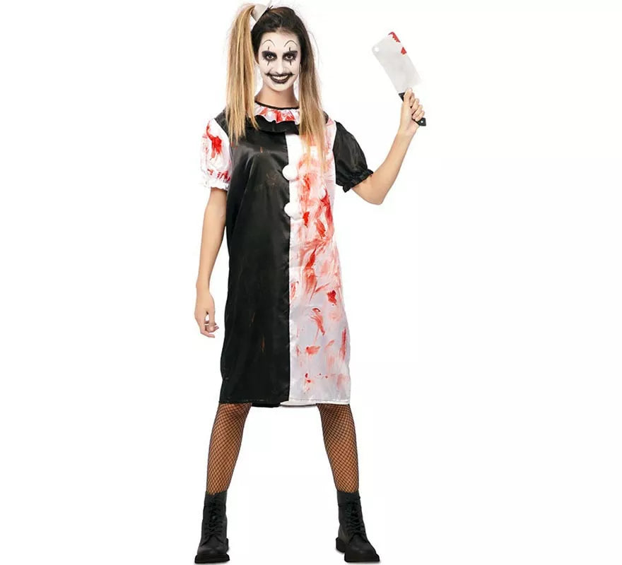 Translation missing: fr.Disfraz de Payasa blanco y negro con sangre falsa para mujer