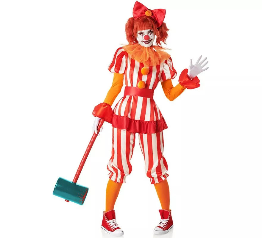 Translation missing: fr.Disfraz de Payasa de Circo rojo y blanco para mujer