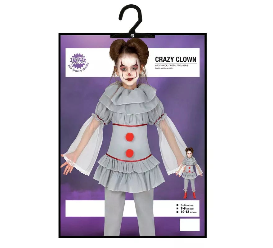 Translation missing: fr.Disfraz de Payasa del Miedo Gris para niña