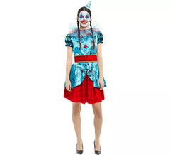 Déguisement Clown Maniac bleu et rouge femme
