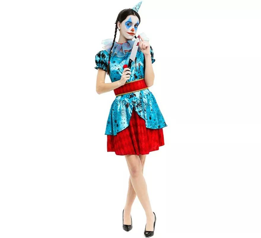 Translation missing: fr.Disfraz de Payasa Maniaca azul y rojo para mujer