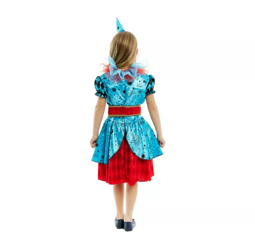 Disfraz de Payasa Maniaca azul y rojo para niña y adolescente
