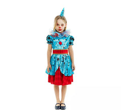 Déguisement de Clown Maniac bleu et rouge pour fille et ado
