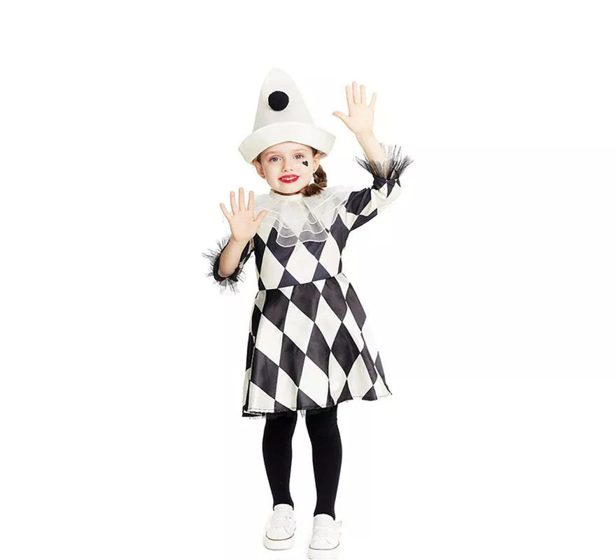 Translation missing: fr.Disfraz de Payasa Pierrot rombos con sombrero para bebé y niña