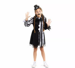 Costume de clown effrayant noir et blanc pour fille