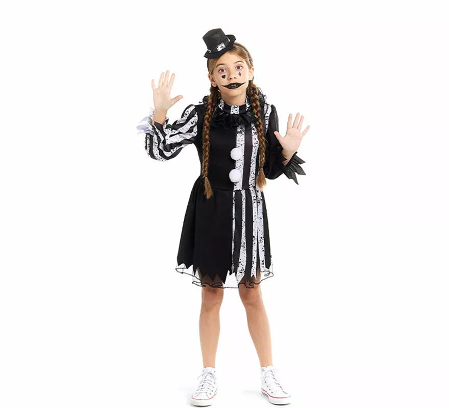 Translation missing: fr.Disfraz de Payasa Terrorífica blanco y negro para niña