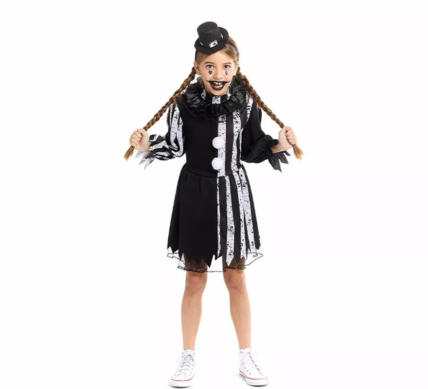Translation missing: fr.Disfraz de Payasa Terrorífica blanco y negro para niña
