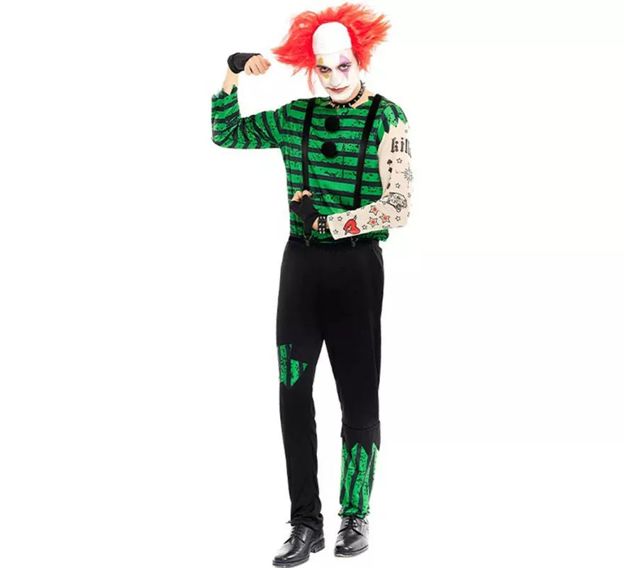 Translation missing: fr.Disfraz de Payaso Asesino verde y negro para hombre