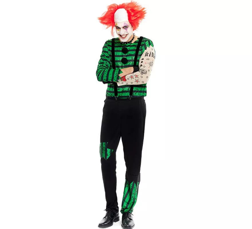 Translation missing: fr.Disfraz de Payaso Asesino verde y negro para hombre