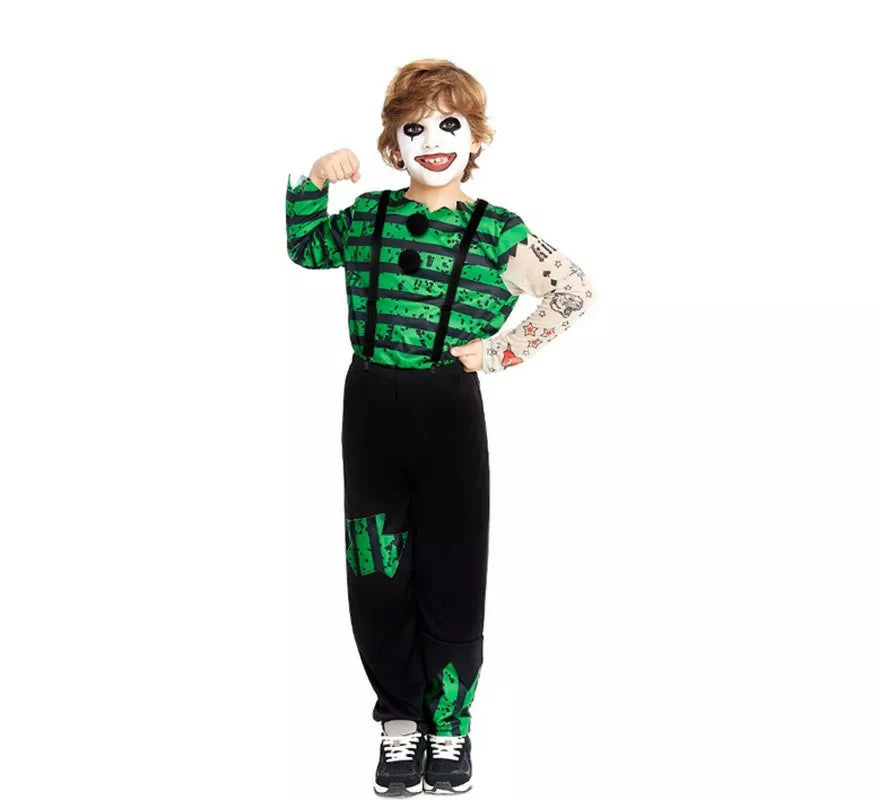 Translation missing: fr.Disfraz de Payaso Asesino verde y negro para niño