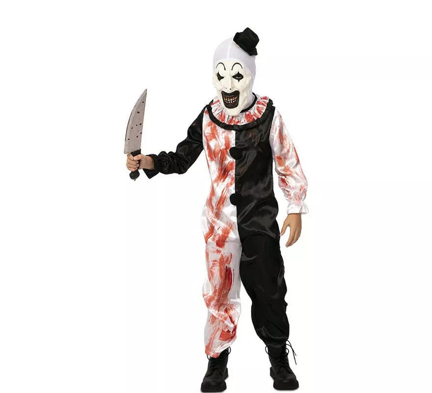 Translation missing: fr.Disfraz de Payaso blanco y negro con sangre falsa para niño