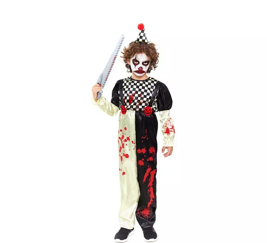 Translation missing: fr.Disfraz de Payaso Horror a cuadros negro y blanco para niño