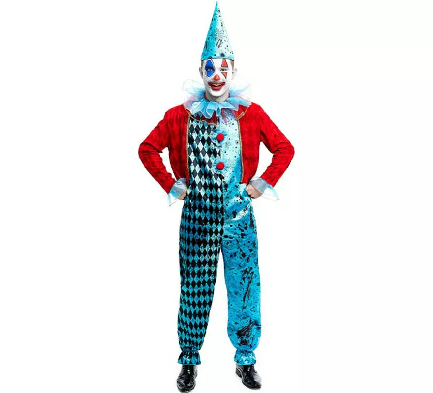 Translation missing: fr.Disfraz de Payaso Maniaco azul y rojo para hombre