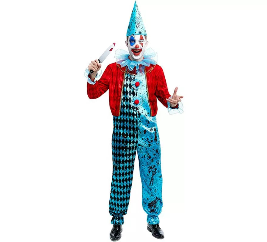 Translation missing: fr.Disfraz de Payaso Maniaco azul y rojo para hombre