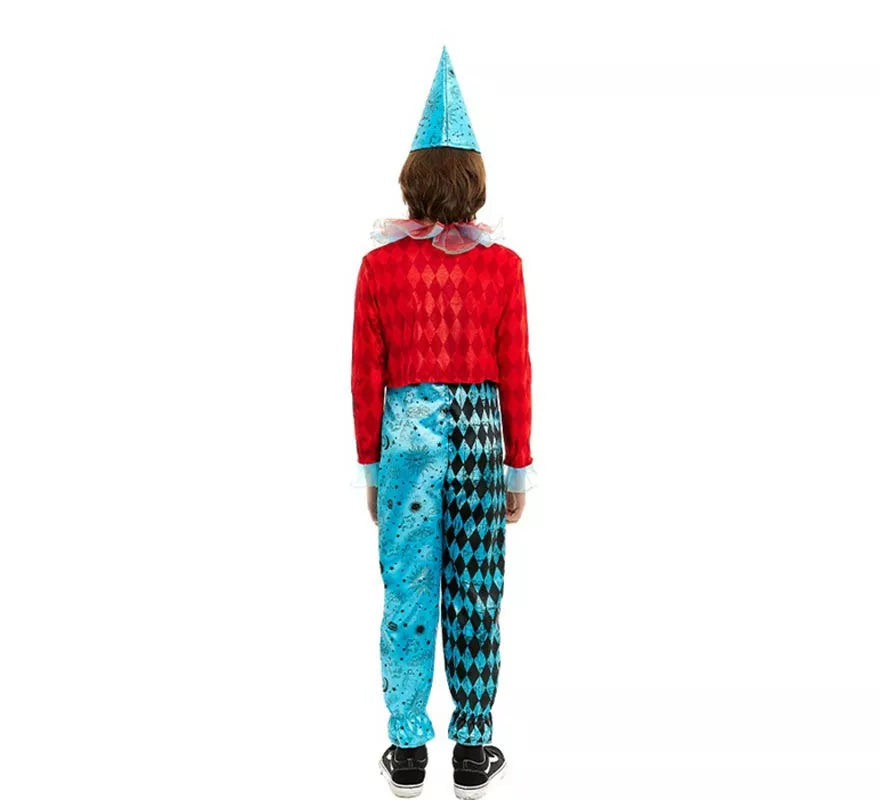 Disfraz de Payaso Maniaco azul y rojo para niño