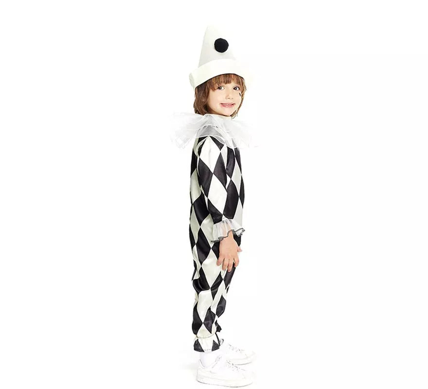 Translation missing: fr.Disfraz de Payaso Pierrot rombos con sombrero para bebé y niño