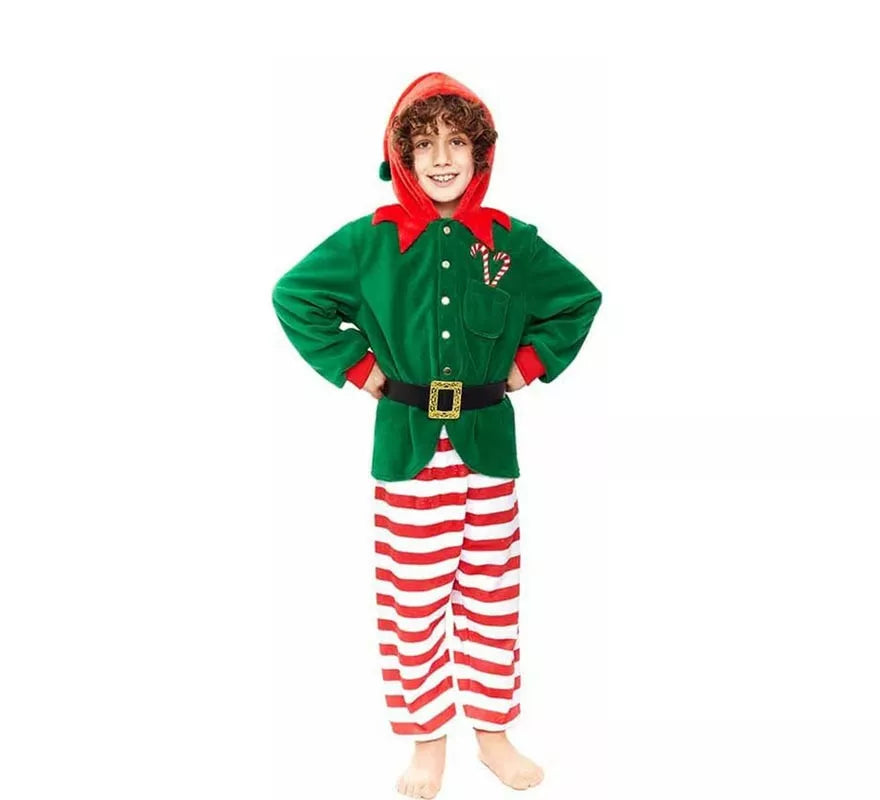 Translation missing: fr.Disfraz de Pijama Elfo verde a rayas para niño