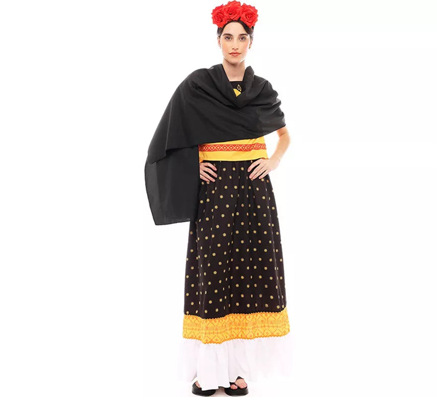 Translation missing: fr.Disfraz de Frida Kahlo amarillo y negro para mujer