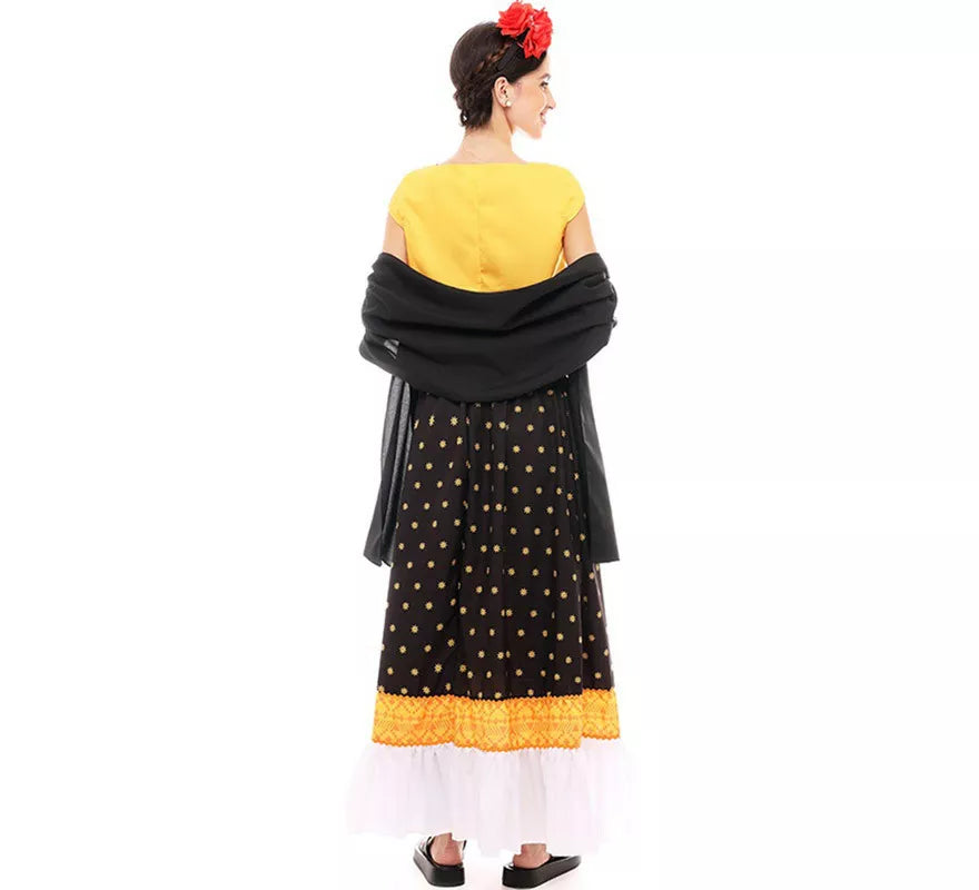 Translation missing: fr.Disfraz de Frida Kahlo amarillo y negro para mujer