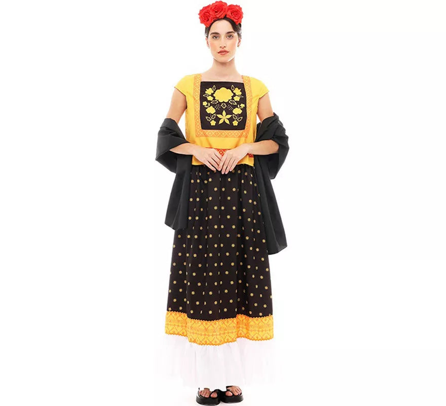 Translation missing: fr.Disfraz de Frida Kahlo amarillo y negro para mujer