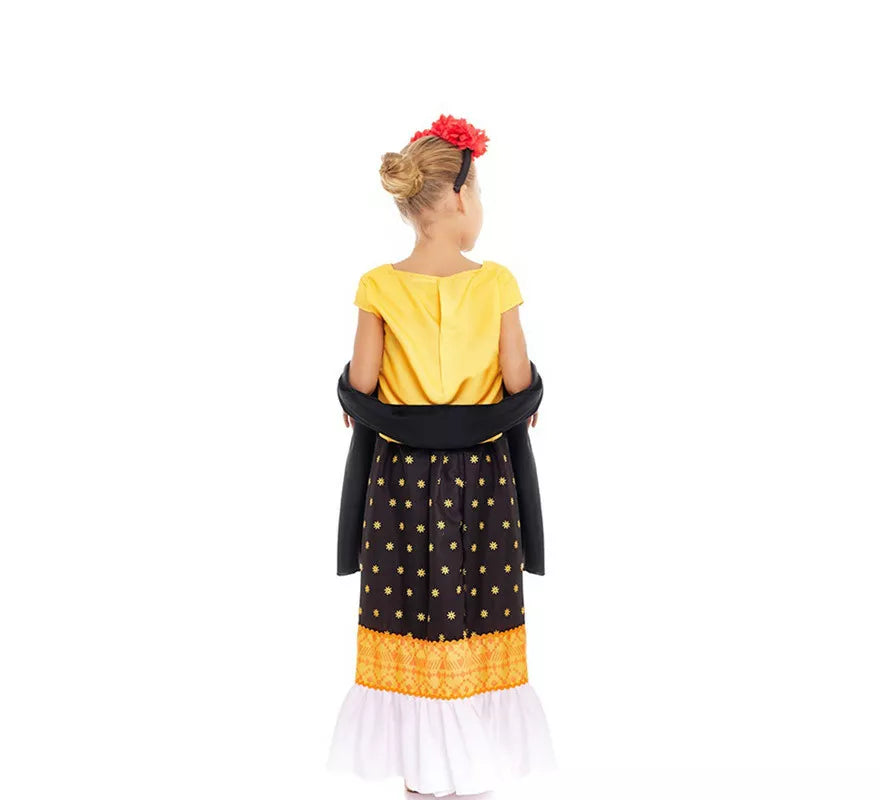 Translation missing: fr.Disfraz de Frida Kahlo amarillo y negro para niña