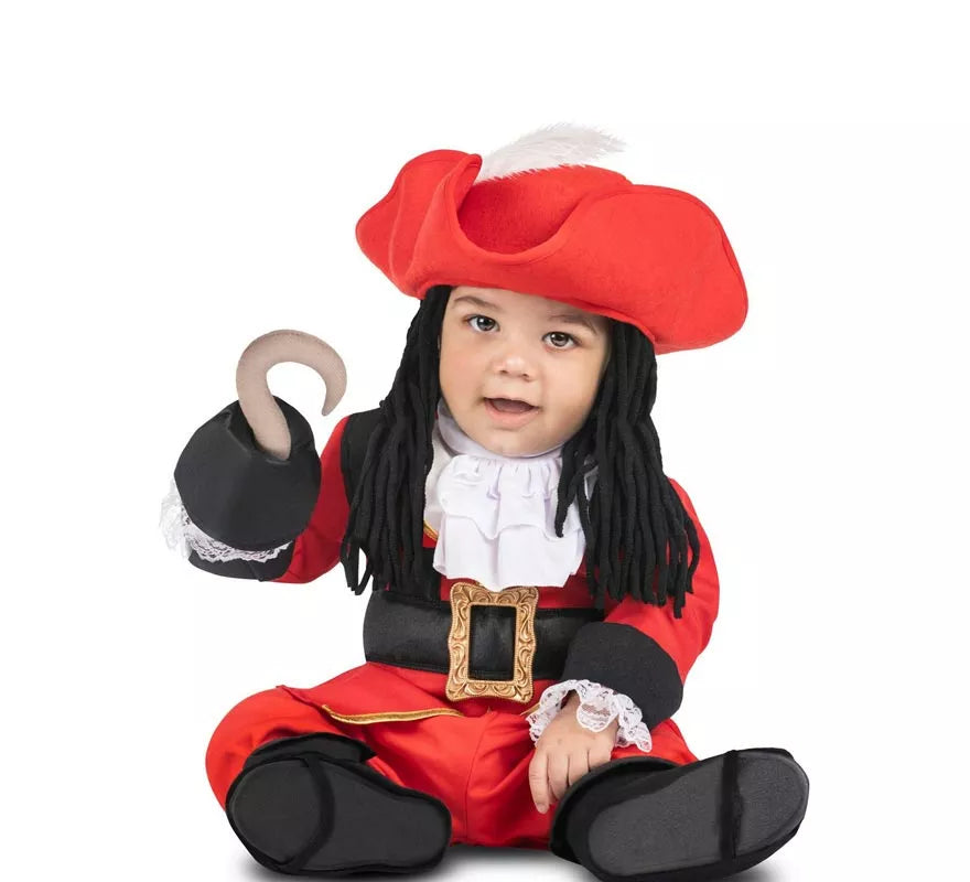 Translation missing: fr.Disfraz de Pirata Garfio rojo con sombrero y peluca para bebé y niña