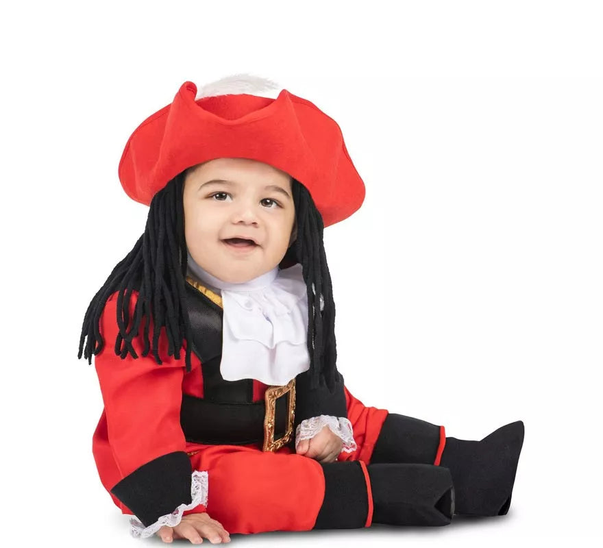 Translation missing: fr.Disfraz de Pirata Garfio rojo con sombrero y peluca para bebé y niña