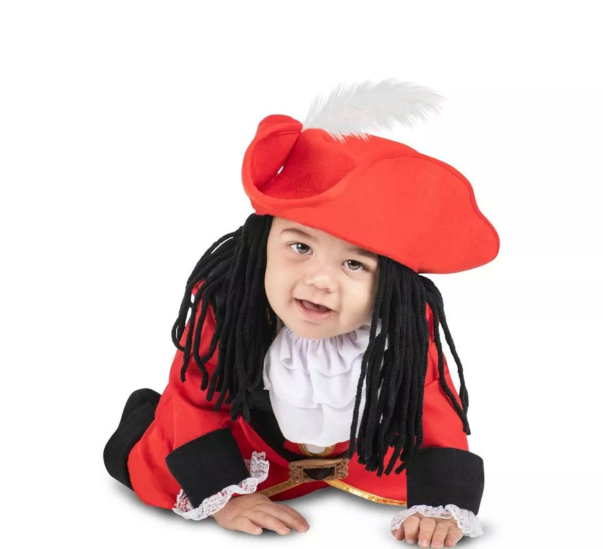 Translation missing: fr.Disfraz de Pirata Garfio rojo con sombrero y peluca para bebé y niña