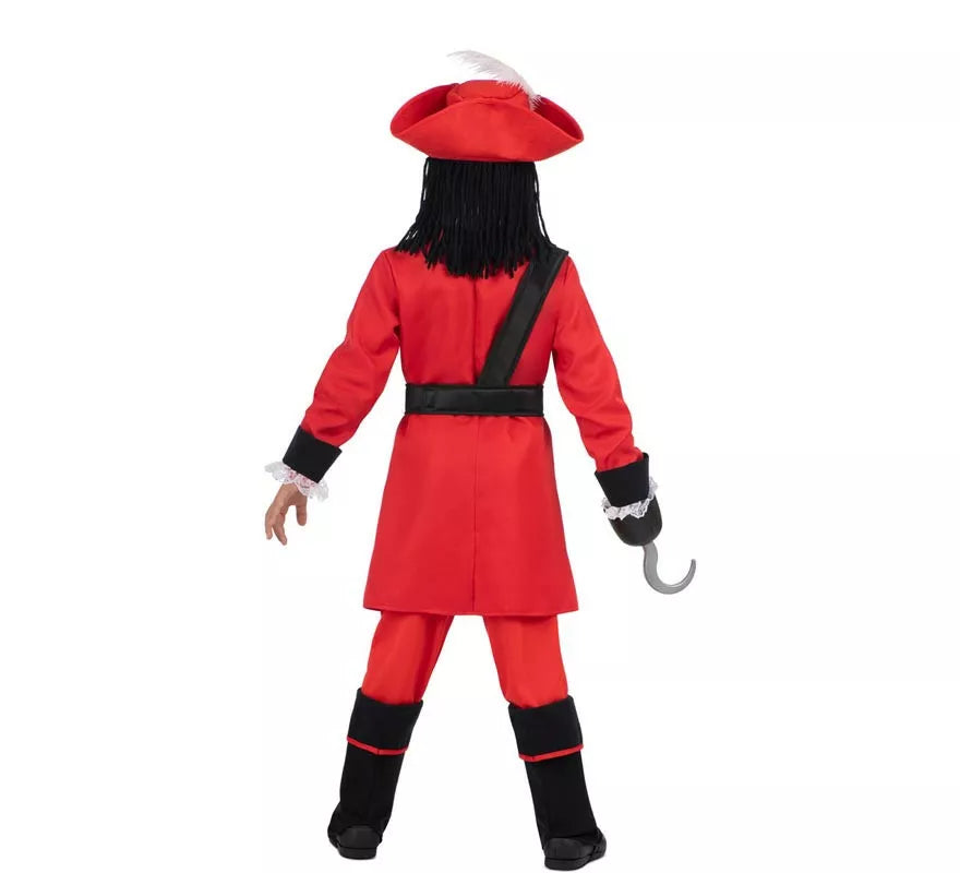 Translation missing: fr.Disfraz de Pirata Garfio rojo con sombrero y peluca para niño