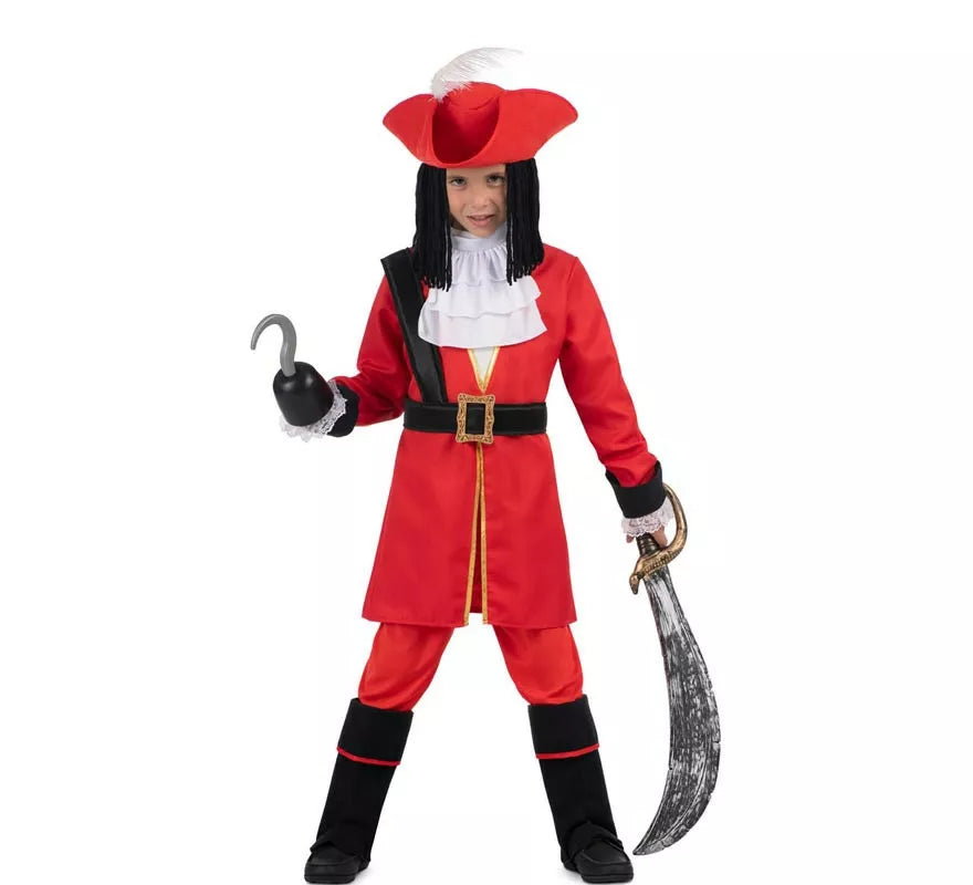 Translation missing: fr.Disfraz de Pirata Garfio rojo con sombrero y peluca para niño