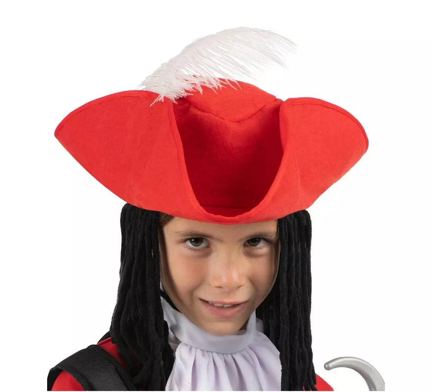 Disfraz de Pirata Garfio rojo con sombrero y peluca para niño