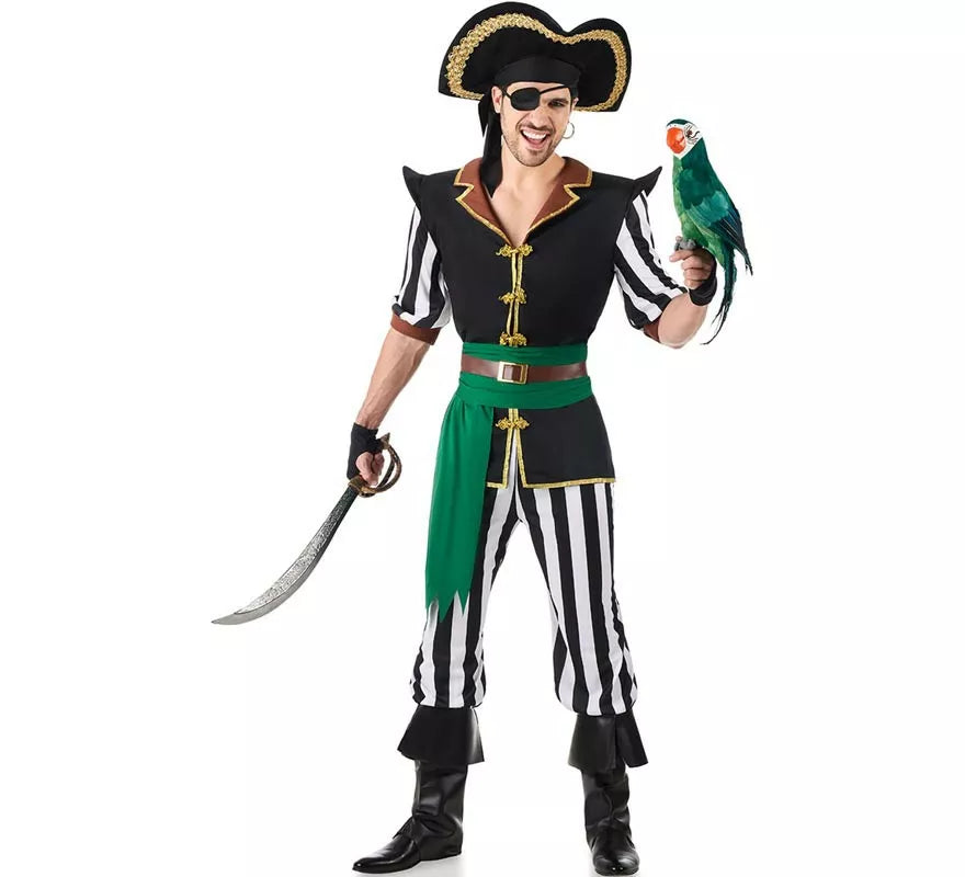 Translation missing: fr.Disfraz de Pirata Parrot negro y verde para hombre