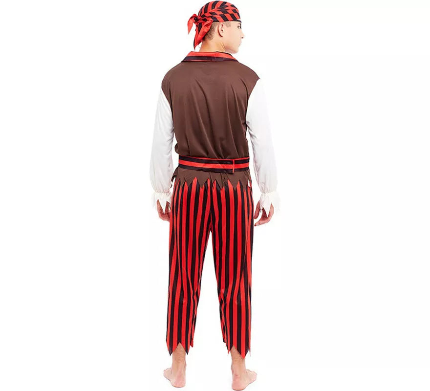 Translation missing: fr.Disfraz de Pirata rojo a rayas para hombre
