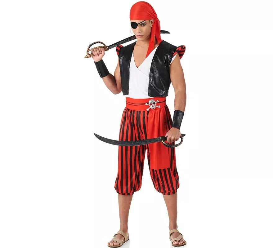 Translation missing: fr.Disfraz de Pirata rojo a rayas para hombre
