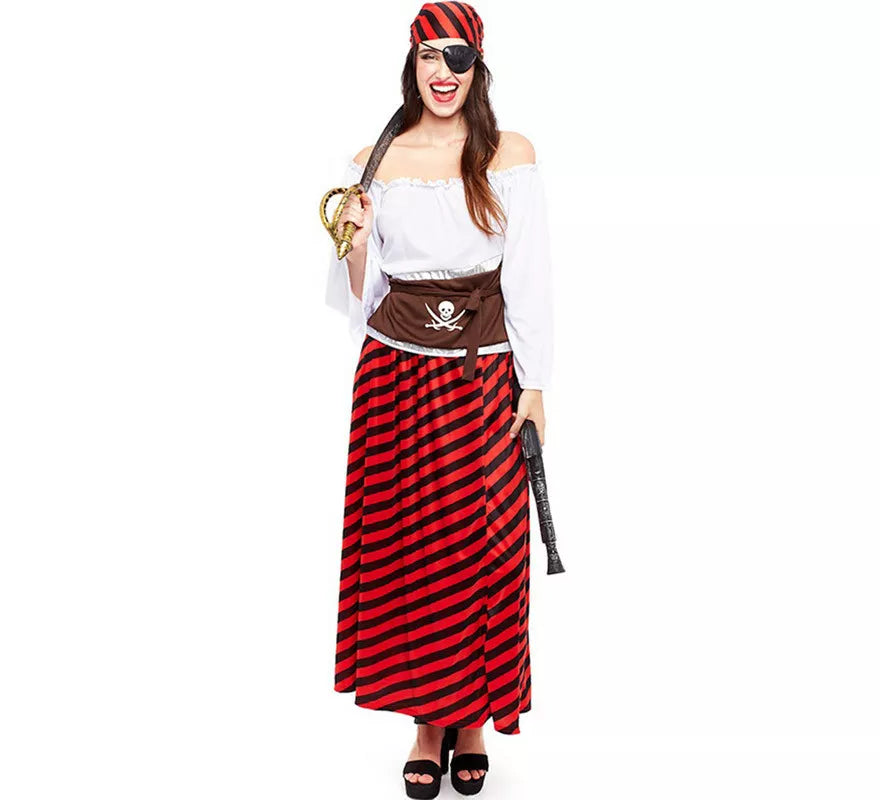 Translation missing: fr.Disfraz de Pirata rojo a rayas para mujer