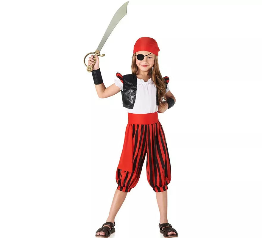 Translation missing: fr.Disfraz de Pirata rojo a rayas para niña