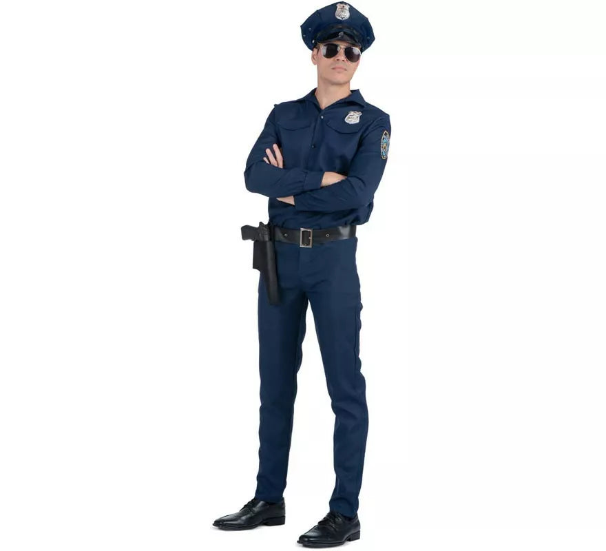 Translation missing: fr.Disfraz de Policía azul con cinturón para hombre