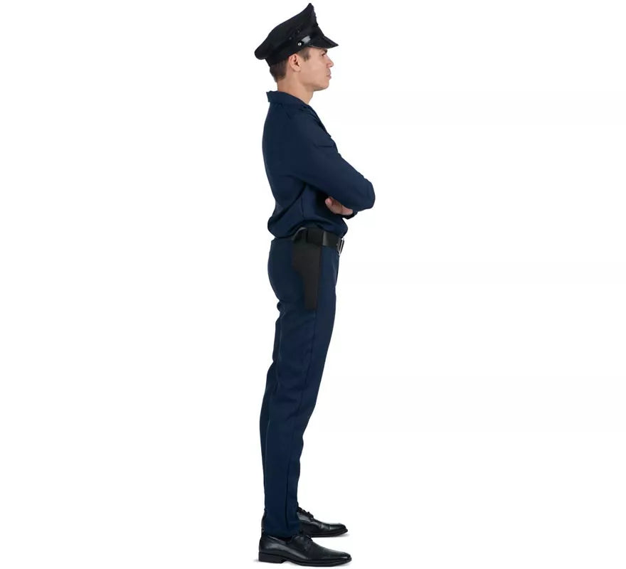 Disfraz de Policía azul con cinturón para hombre