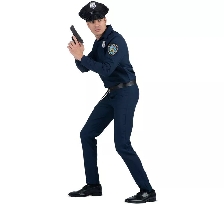 Translation missing: fr.Disfraz de Policía azul con cinturón para hombre