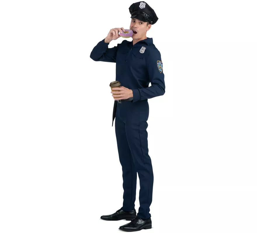 Disfraz de Policía azul con cinturón para hombre