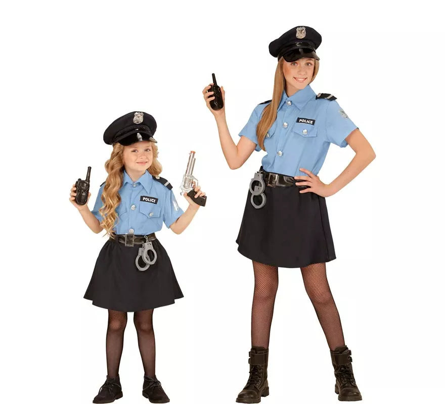 Translation missing: fr.Disfraz de Policía azul con gorro para niña y adolescente