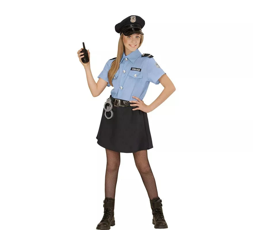 Translation missing: fr.Disfraz de Policía azul con gorro para niña y adolescente