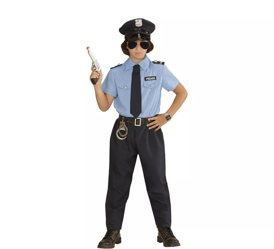 Translation missing: fr.Disfraz de Policía azul con gorro para niño y adolescente